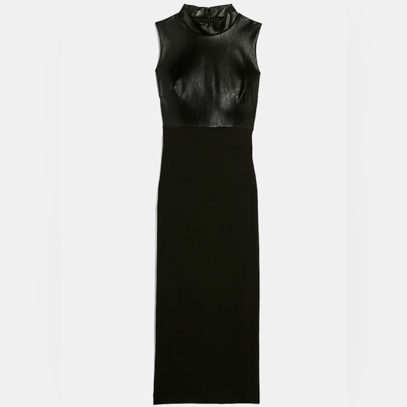 Express Faux Leather Mock Top Fitted Midi Dress - Picture 1 of 6
